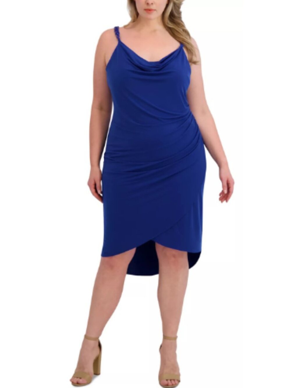Siena Sapphire Blue Cowl Neck Bodycon Dress with Chain Detail Event Party
